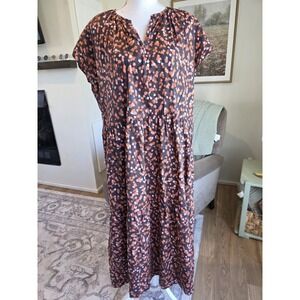 Johnny Was Calme Dress Medium Shirred Neck Tier Dress Midi Cap Sleeve Cotton